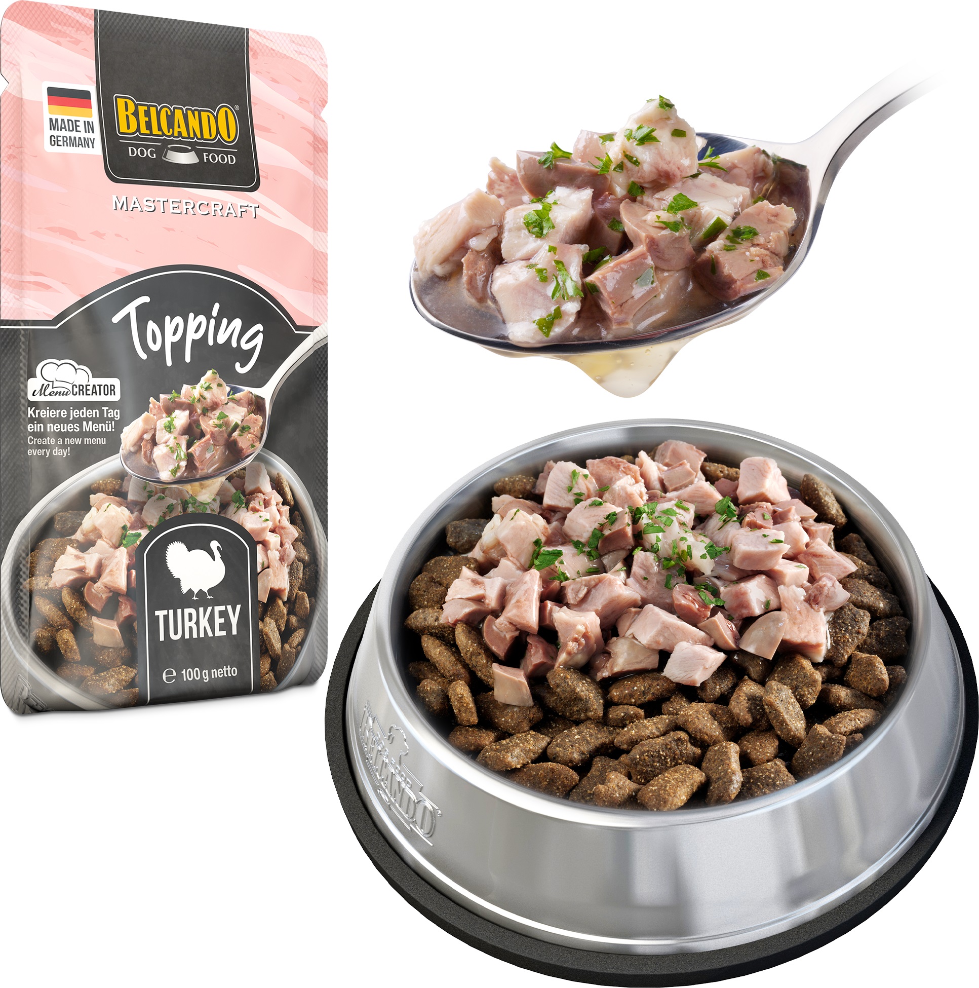 BELCANDO MASTERCRAFT TOPPING TURKEY SU PETERŠILIAIS 100G - KONSERVAI ŠUNIMS