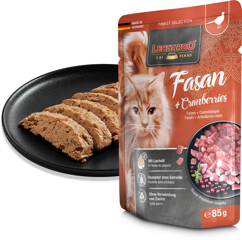 LEONARDO konservai katėms su fazanu ir spanguolėmis 85 g