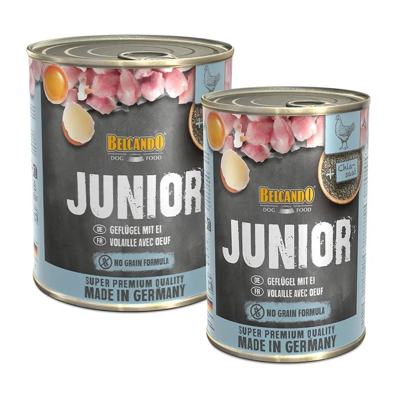 BELCANDO JUNIOR VIŠTIENA SU KIAUŠINIU 400G - KONSERVAI ŠUNIUKAMS SU NAMINIŲ PAUKŠČIŲ MĖSA IR KIAUŠINIAIS