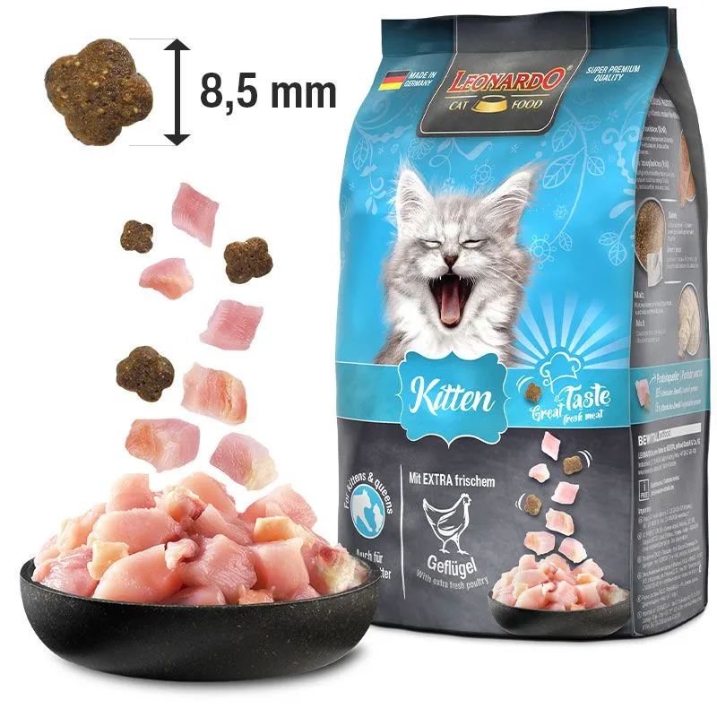 LEONARDO KITTEN SU PAPILDOMA ŠVARIA VIŠTIENA 1.8KG - SAUSA MAISTO KATĖMS SU VIŠTIENOS MĖSA
