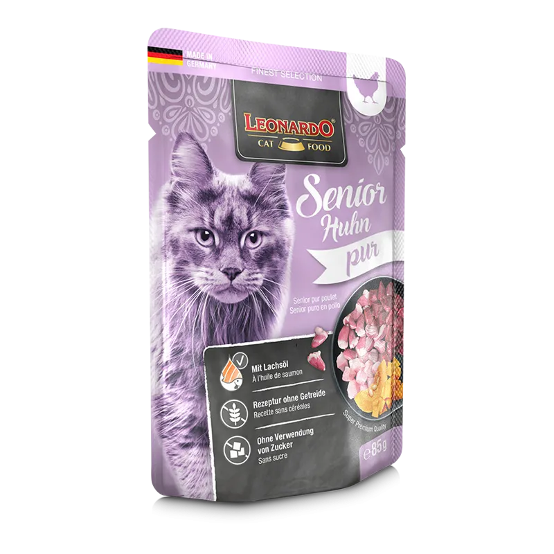 LEONARDO CAT SENIOR CHICKEN PURE 85G - SENJORIŲ KAČIŲ MAISTAS SU VIŠTIENOS MĖSA