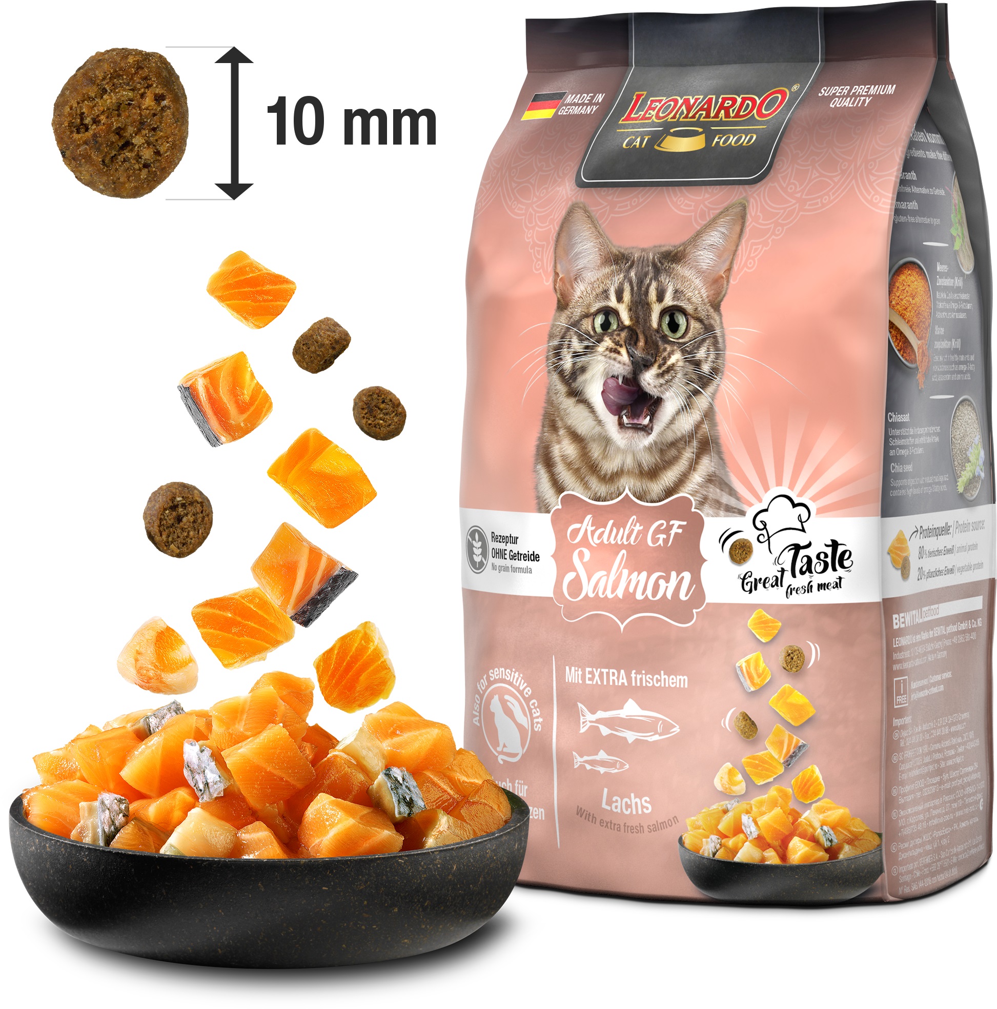 LEONARDO ADULT GF LAŠIŠA 7,5KG - BEZGLIUTENO SAUSASIS MAISTAS KATĖMS SU LAŠIŠA
