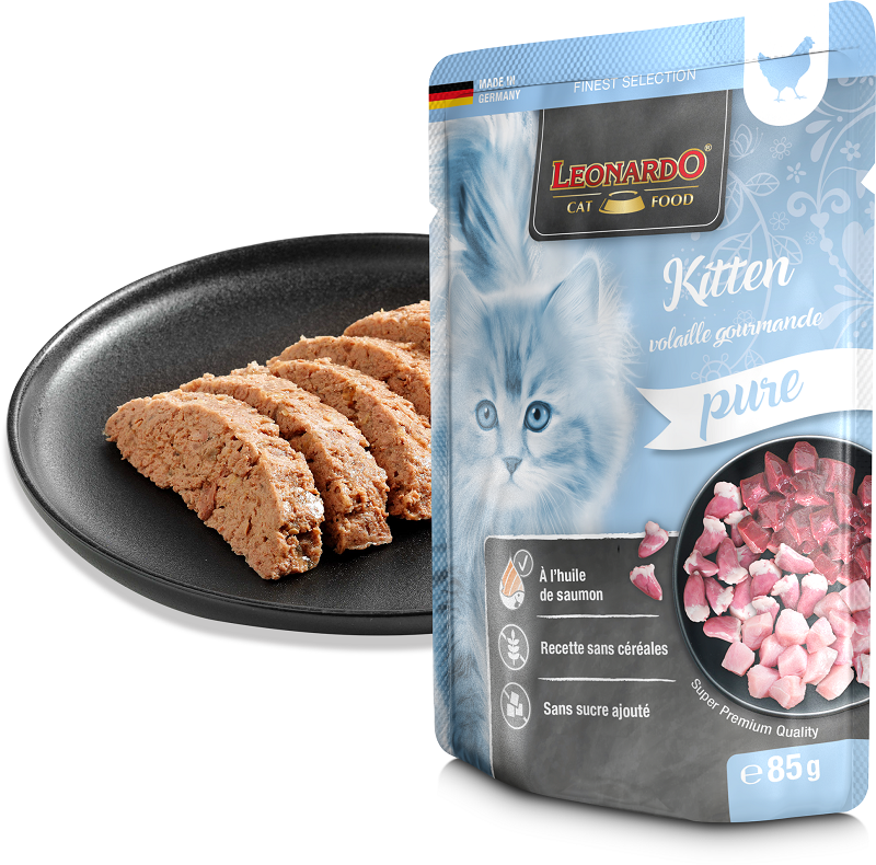 LEONARDO KITTEN POULTY PURE 85G - KAĶĒNU KONSERVU SU PAUKŠČIŲ MĖSA BE GRAIKINIŲ GRŪDŲ