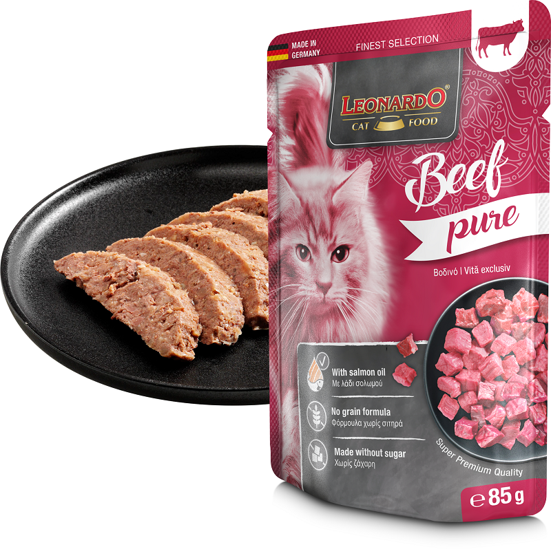 LEONARDO CAT PURE BEEF 85G - TYRAS JAUČIO MESOS MAISTAS KATĖMS