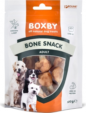 BOXBY BONE SNACK 100g - papildomas maistas pieaugusiems šunims, kauliukai su vištienos mėsos hantelėmis kiekvienoje pusėje.