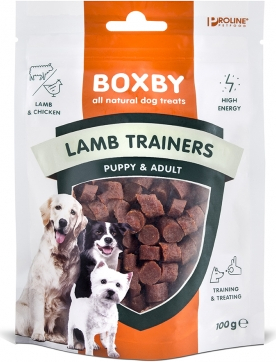 BOXBY AVINĖLIO MOKYTOJAI ŠUNELIUI & SUAUGUSIAM 100g - papildomas maistas šuniukams nuo 3 mėn. ir suaugusiems šunims, su avienos ir vištienos mėsa.