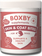 BOXBY SKIN & COAT BITES 240g - papildomas maistas šunims, skatina šuns odos ir kailio sveikatą.