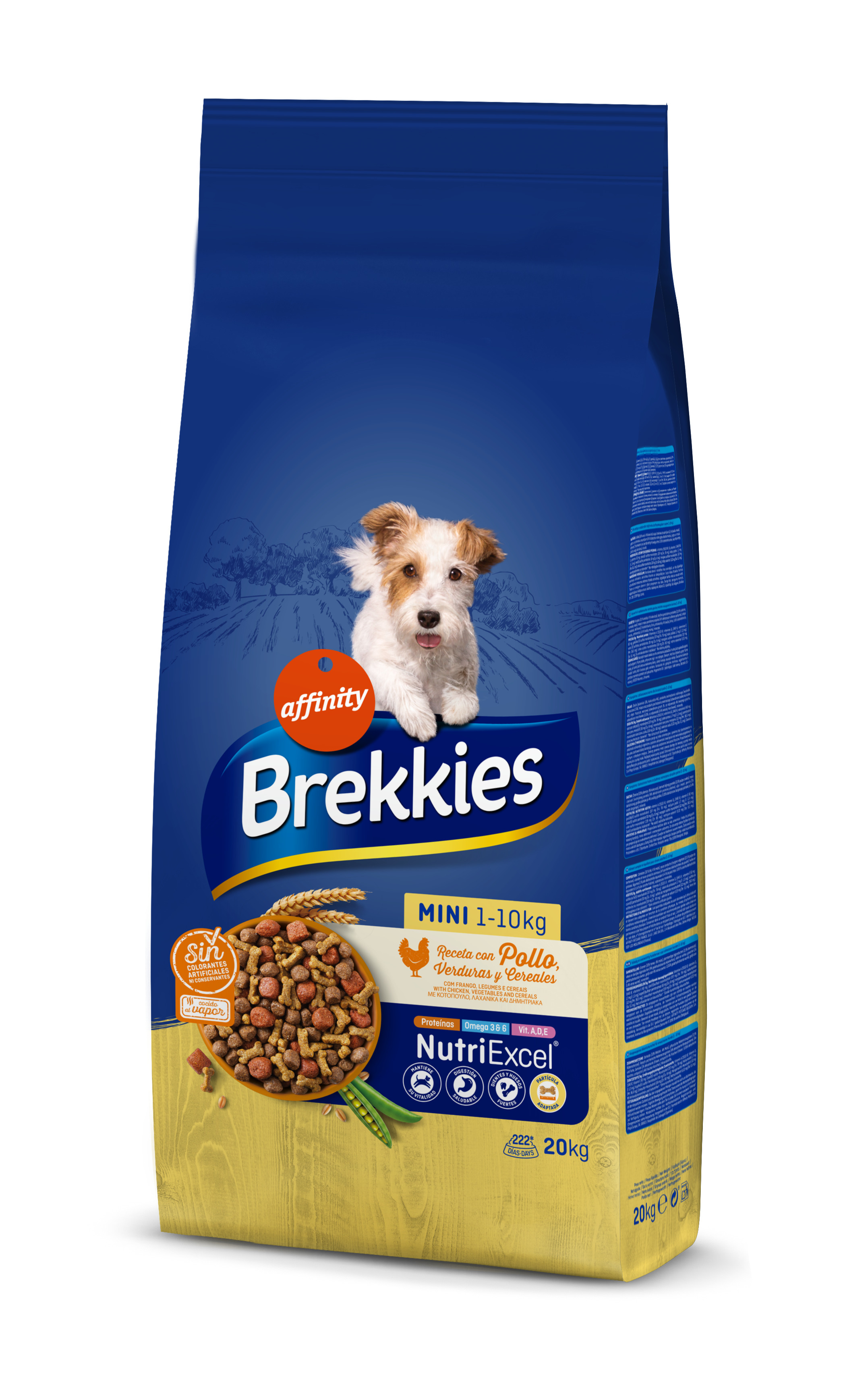 AFFINITY BREKKIES šuo Mini vištiena 20,0kg - subalansuotas maistas suaugusiems mažų veislių šunims (1-10kg). Su vištienos mėsa.