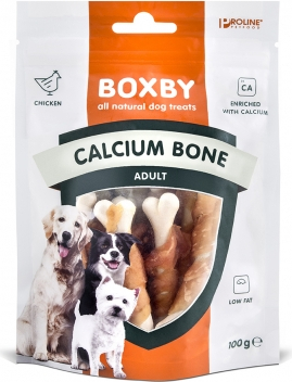 BOXBY CALCIUM BONE 100G - papildomas maistas šunims, kalcio kaulėliai su vištienos mėsa