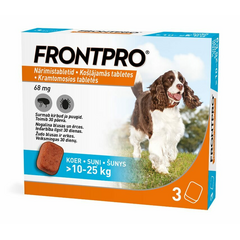 FRONTPRO 68MG KRAMTYMOJAMOS TABLETĖS ŠUNIMS (>10-25KG) L N1 (1 tablete) - nuo blusų ir nuo erkės kramtomosios tabletės