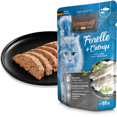 LEONARDO konservai katėms su upėtakiu ir katžole 85 g