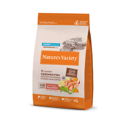 NATURE`S VARIETY DOG NO GRAIN PUPPY MEDIUM/MAXI SALMON 10KG - sauso maisto vidutinėmis/dideliomis veislėmis šuniukams (iki 12 mėn.), su lašiša ir be grūdų