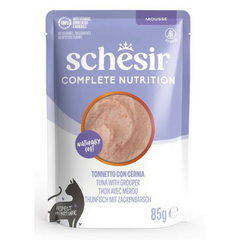 Schesir Cat Tuna su Grouper In Mousse 85g - pilnavertis maistas - tunų ir grupėro putėsias