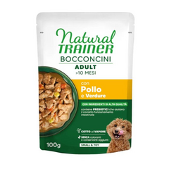 NATURAL TRAINER WET DOG S&T CHUNKS CHICKEN 100 G - visavertis maistas mažų veislių šunims, vištienos gabaliukai padažu.