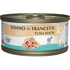 Šefas 80gr Katinų tuno gabaliukai - papildomas maisto produktas suaugusiems katėms, konservai su tunu