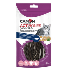 CAMON Actibones 45g - papildomas maistas suaugusiems katinams, skanumas su menčių, lašišos ir katinų mišinys
