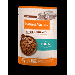 NATURE`S VARIETY Cat Bites in Gravy with Tuna 85G - полнорационный консервированный корм для взрослых кошек