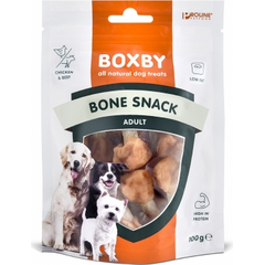 BOXBY BONE SNACK 100g - papildomas maistas pieaugusiems šunims, kauliukai su vištienos mėsos hantelėmis kiekvienoje pusėje.