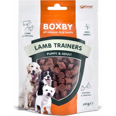 BOXBY AVINĖLIO MOKYTOJAI ŠUNELIUI & SUAUGUSIAM 100g - papildomas maistas šuniukams nuo 3 mėn. ir suaugusiems šunims, su avienos ir vištienos mėsa.