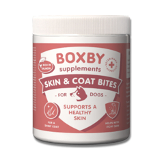 BOXBY SKIN & COAT BITES 240g - papildomas maistas šunims, skatina šuns odos ir kailio sveikatą.