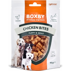 BOXBY CHICKEN BITES 90G - papildomas maistas šunims nuo 9 mėnesių amžiaus, vištienos gabalėliai
