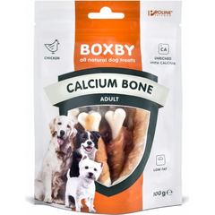 BOXBY CALCIUM BONE 100G - papildomas maistas šunims, kalcio kaulėliai su vištienos mėsa