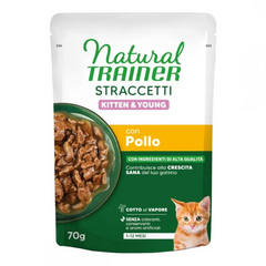 NATURAL TRAINER WET CAT STRACCETTI KITTEN CHICKEN 70 G - полнорационный влажный корм для котят от 1 до 12 месяцев. Кусочки курицы в соусе.
