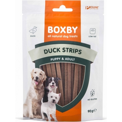 BOXBY ANTIES JUOSTELĖS SUŅIAMS 90G - papildoma mityba šuniukams ir suaugusiems šunims, su anties mėsa.