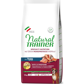 NATURAL TRAINER DOG NO GRAIN ADULT MEDIUM/MAXI TROUT 12 KG - subalansuotas ir visiškai pilnavertis maistas suaugusiems vidutinio ir didelio dydžio šunims (>11 kg)