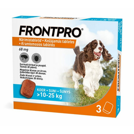 FRONTPRO 68MG KRAMTYMOJAMOS TABLETĖS ŠUNIMS (>10-25KG) L N1 (1 tablete) - nuo blusų ir nuo erkės kramtomosios tabletės