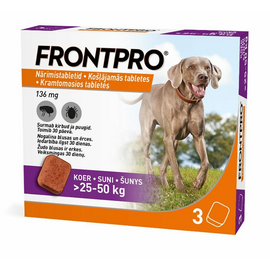 FRONTPRO 136MG KRAMTOMŲJŲ TABLEČIŲ ŠUNIMS (>25-50KG) XL N1 (1 tabletė) - nuo blusų ir erkių kramtomosios tabletės