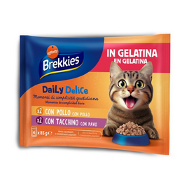 Brekkies Daily Delice Wet Cat Jelly Adult Chicken&Turkey 4x85 gr - konservu želė suaugusiems katėms, su vištienos arba kalakutienos mėsa.
