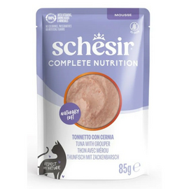 Schesir Cat Tuna su Grouper In Mousse 85g - pilnavertis maistas - tunų ir grupėro putėsias