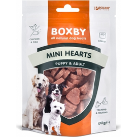 BOXBY PUPPY SNACKS MINI HEARTS 100G - дополнительный корм для щенков и взрослых собак, сердце с курицей и рыбой.