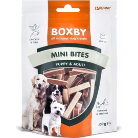 BOXBY CHICKEN MINI BITES PUPPY&ADULT 100G - дополнительный корм для щенков от 3 мес. и взрослых собак. С курицей и рыбой.