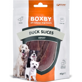 BOXBY  DUCK SLICES for DOGS 90g — дополнительный корм для взрослых собак, кусочки с утиным мясом.
