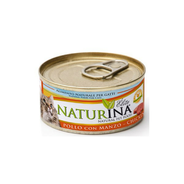 NATURINA ELITE DRĖGNAS VIŠTIENA SU JAUČIU 70G - KONSERVAI KATĖMS (VIŠTIENA SU JAUČIO MĖSA)