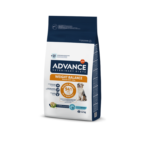 ADVANCE VETERINARY DIETS WEIGHT BALANCE MEDIUM/MAXI 12KG - VIDUTINIŲ IR DIDELIŲ VEISLIŲ ŠUNIMS SVORIO KONTROLEI