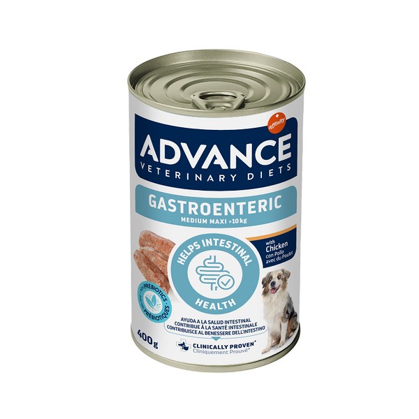 ADVANCE VETERINARY DIET DOG GASTROENTERIC MED/MAXI 400G - KONSERVAI VIDUTINIŲ IR DIDELIŲ VEISLIŲ ŠUNIMS, TURINTIEMS VIRŠKINIMO SUTRIKIMŲ