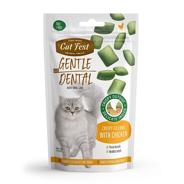 Catfest Cat Fest Dental Kraukšķīgie Spilventiņi su vištiena mėsa, 30g