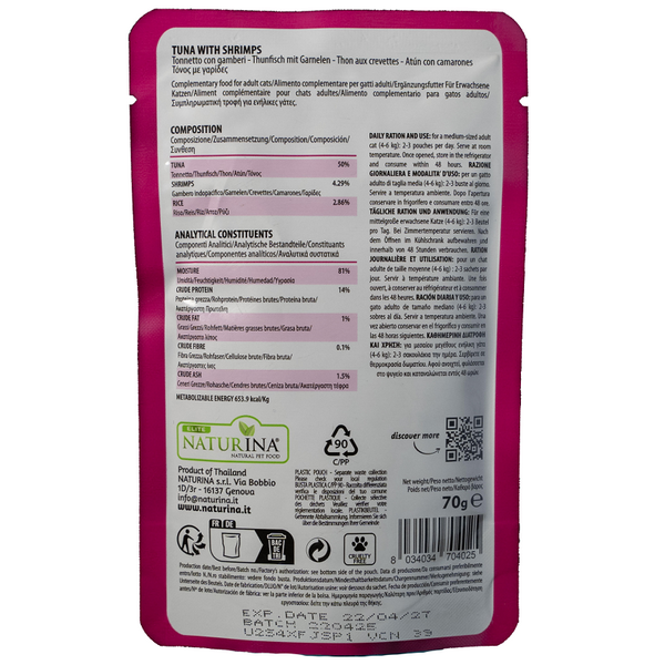 NATURINA ELITE DRĖGNAS TUNCIKA SU KREVETĖMIS ŽELĖJE 70G - KONSERVAI KATĖMS (TUNCIKA SU KREVETĖMIS ŽELĖJE), 3 image