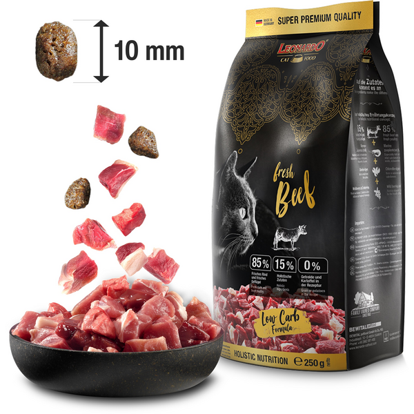 LEONARDO SUAUGUSIŲ ŠVIEŽIA JAUTIENA 250G - BE GRAUDŲ SAUSA MAISTO PAPILDI KATĖMS SU GALVIJŲ IR PAUKŠČIŲ MĖSA, 3 image