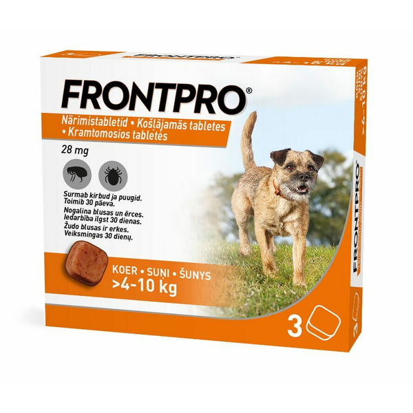 FRONTPRO 28MG KRAMTOMOS TAB N1 (1 tabletė) ŠUNIMS (>4-10KG) - Priešblusų ir priešerkčių kramtomosios tabletės
