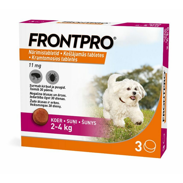 FRONTPRO 11MG KOŠĻ TABL ŠUNIMS (2-4KG) S N1 (1 tabletė) - Nuog priešblusų ir priešerkių kramtomosios tabletės