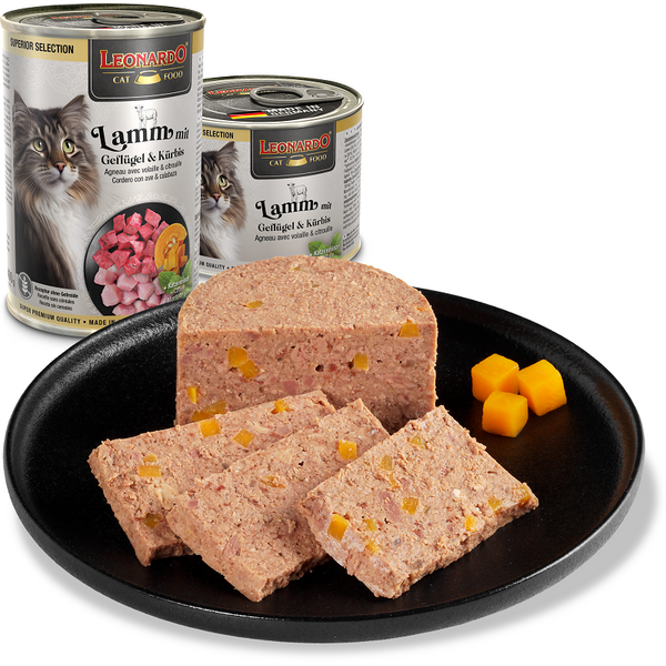 LEONARDO SUPERIOR LAMB WITH POULTRY&PUMPKIN 200G - KONSERVI KAĶIEM AR JĒRU, VISTAS GAĻU UN ĶIRBI