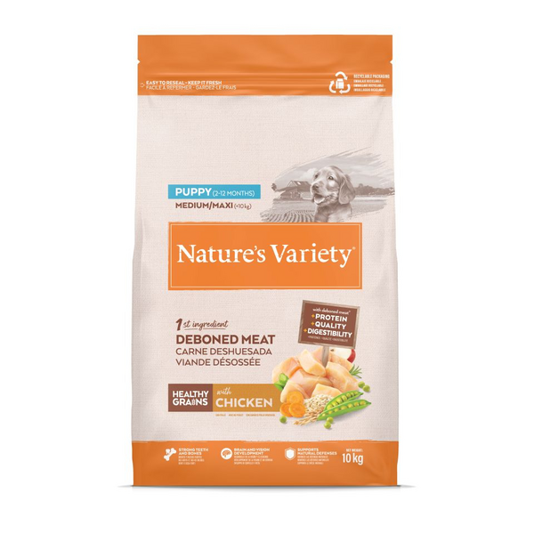 NATURES VARIETY DOG HEALTHY GRAIN PUPPY MEDIUM/MAXI 10 KG - vidutinio/didžiojo veislės šuniukams