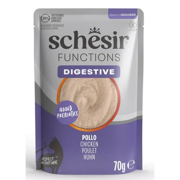 Schesir Cat Functions Mousse Digestive Chicken 70g - pilnavertiškas maistas - putliukas katėms su jautria virškinimu