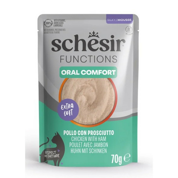 Schesir Cat Functions Mousse Oral Care 70g - pilnavertis maistas - putės katei su stomatologinėmis problemomis