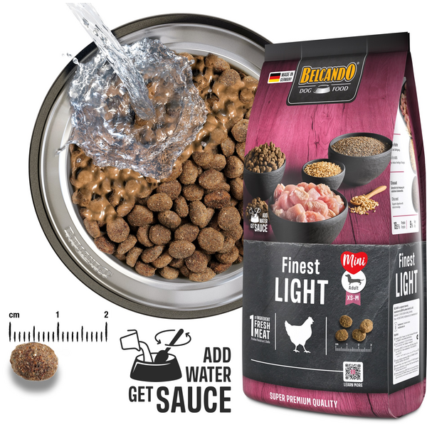 BELCANDO FINEST LIGHT 4KG - MAŽŲ IR VIDUTINIŲ VEISLIŲ ŠUNIMS SU MAŽA AKTYVUMO LYGIU IR SENJORAMS