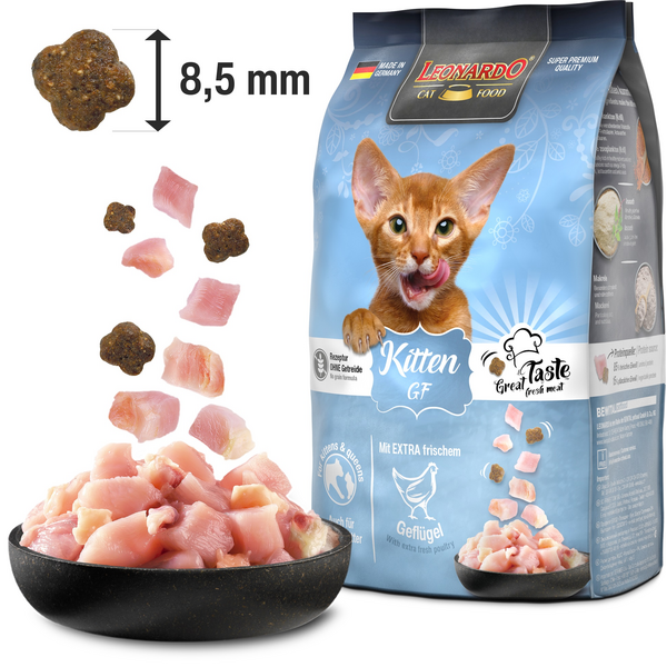 LEONARDO KITTEN GF 7.5KG - BEZGRAUDU MAISTAS KATINĖLIAMS IR MAITINANČIOMS, BRENDŽIOMS KATĖMS